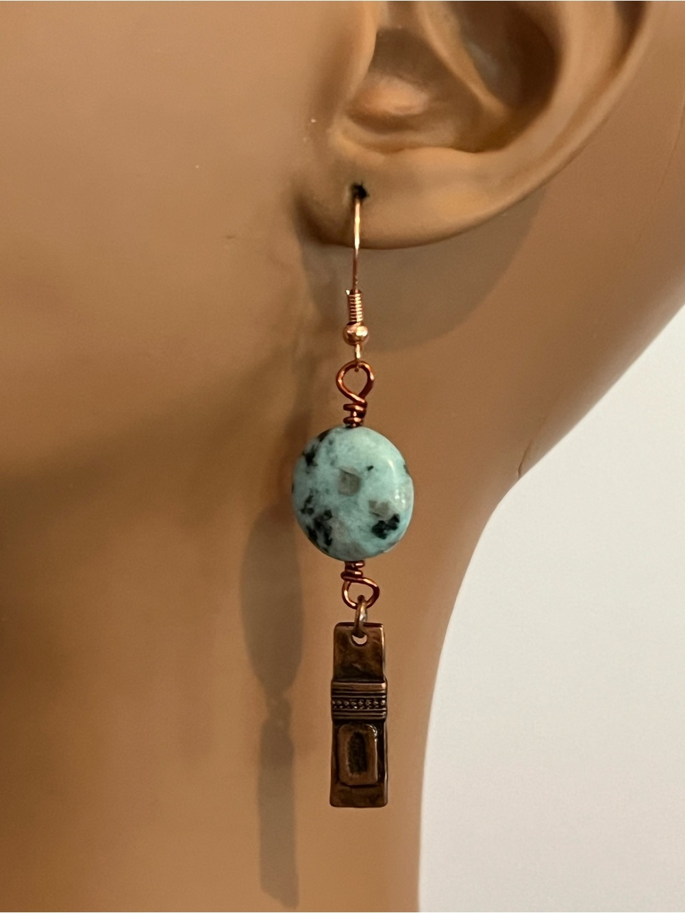 Kiwi Jasper Stone & Copper Earrings
